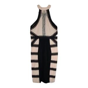 VENUS Blush Pink & Black Dress LBD High Halter neck bodycon lace illusion sz 4